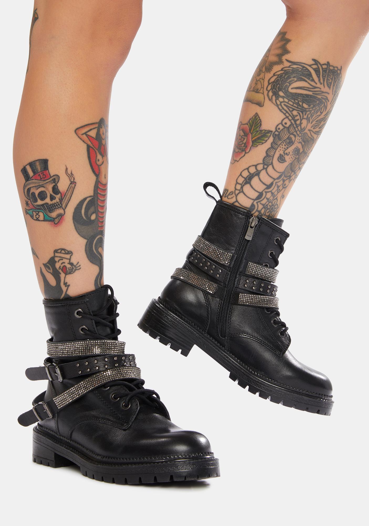 steve madden combat boots black rhinestone