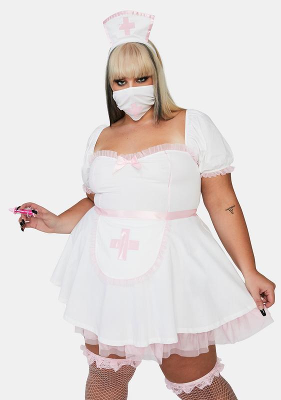 Plus Size Dolls Kill Halloween Sexy Costume - White/Pink |