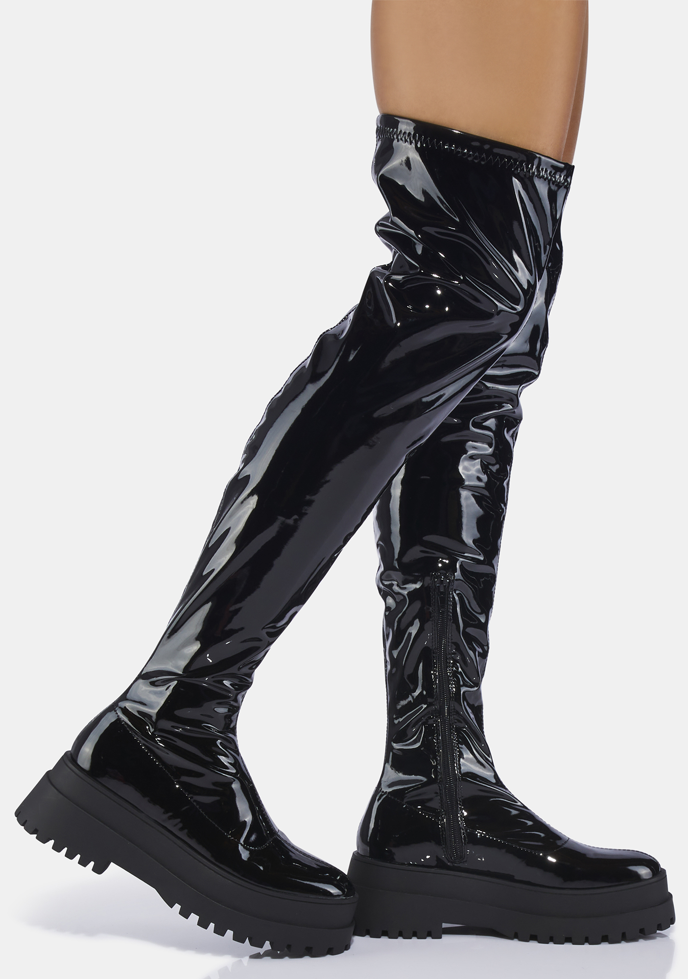 Public Desire Patent Disclosure Knee High Boots - Black | Dolls Kill