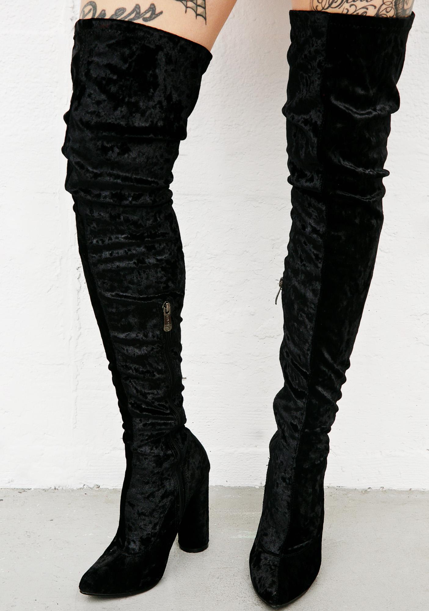 knee high black velvet boots