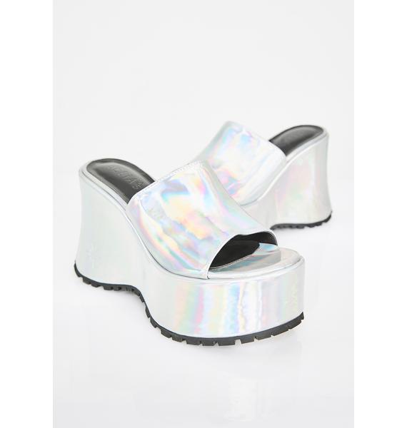 Delias Dolls Kill Chunky Platform Slides Holographic Metallic Dolls Kill 0707