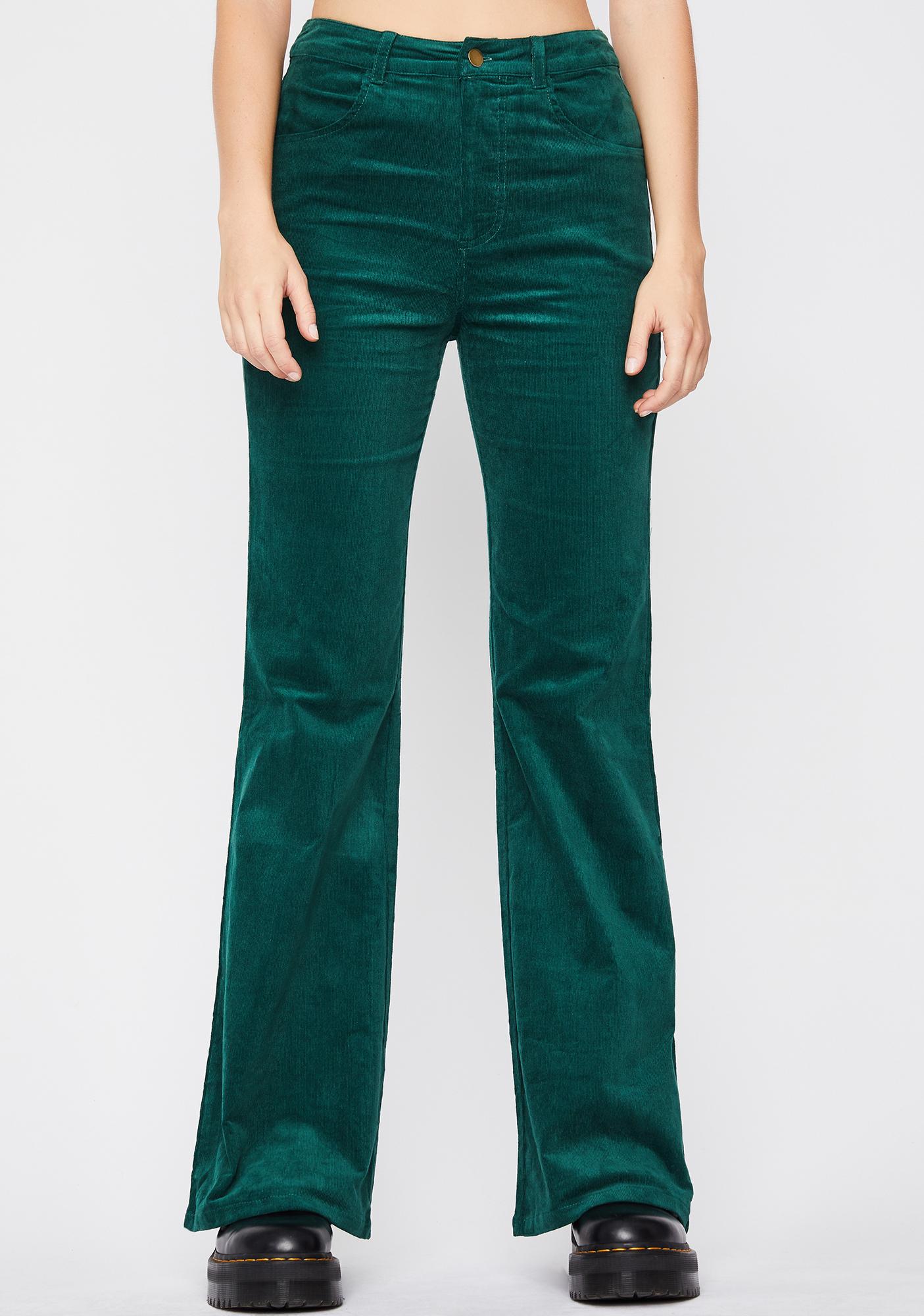 green high waisted corduroy pants