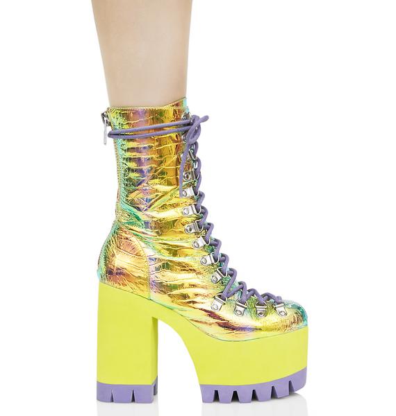 iridescent platform boots