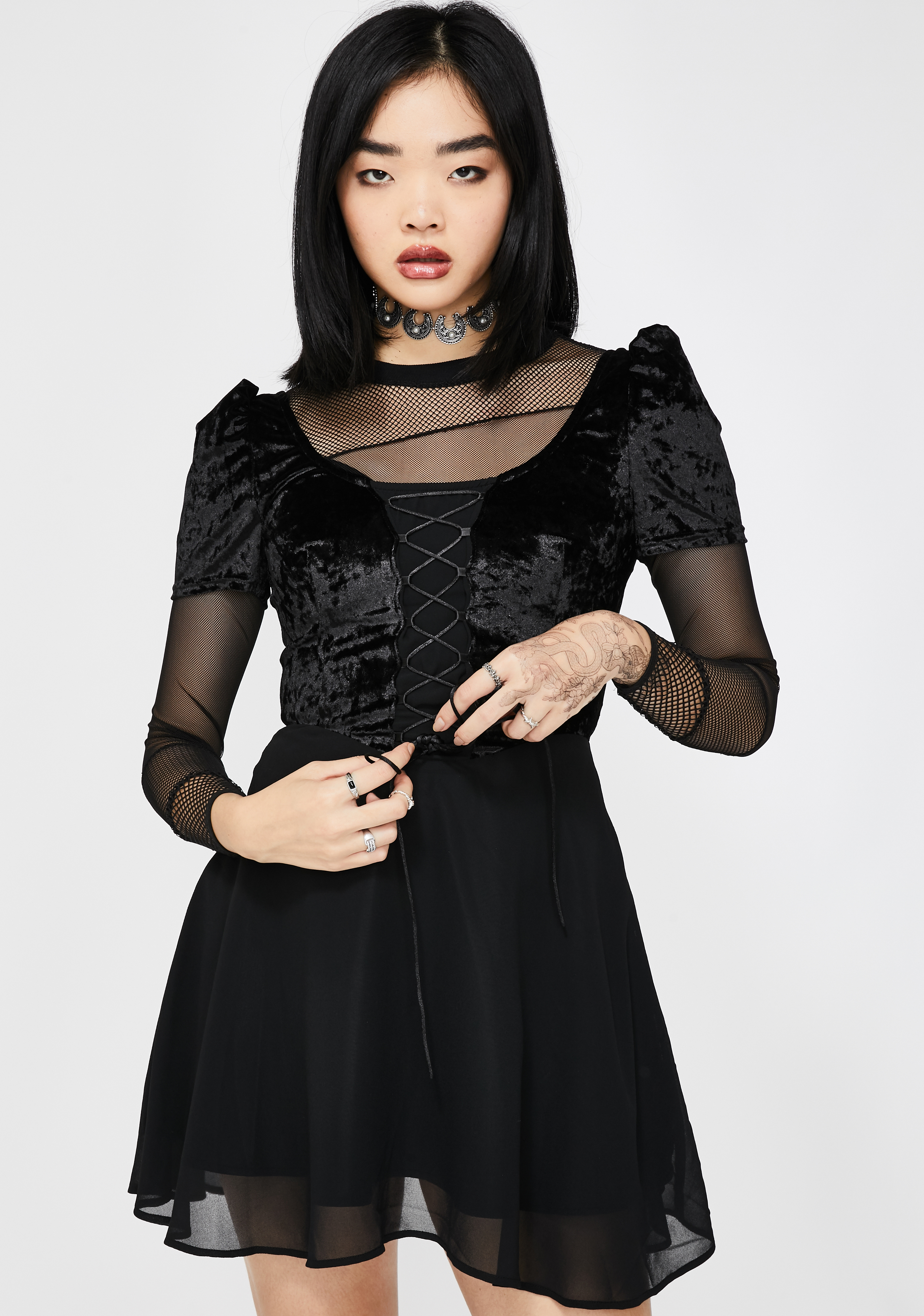 Dolls Kill X The Craft Crush Velvet Lace Up Babydoll Dress Dolls Kill