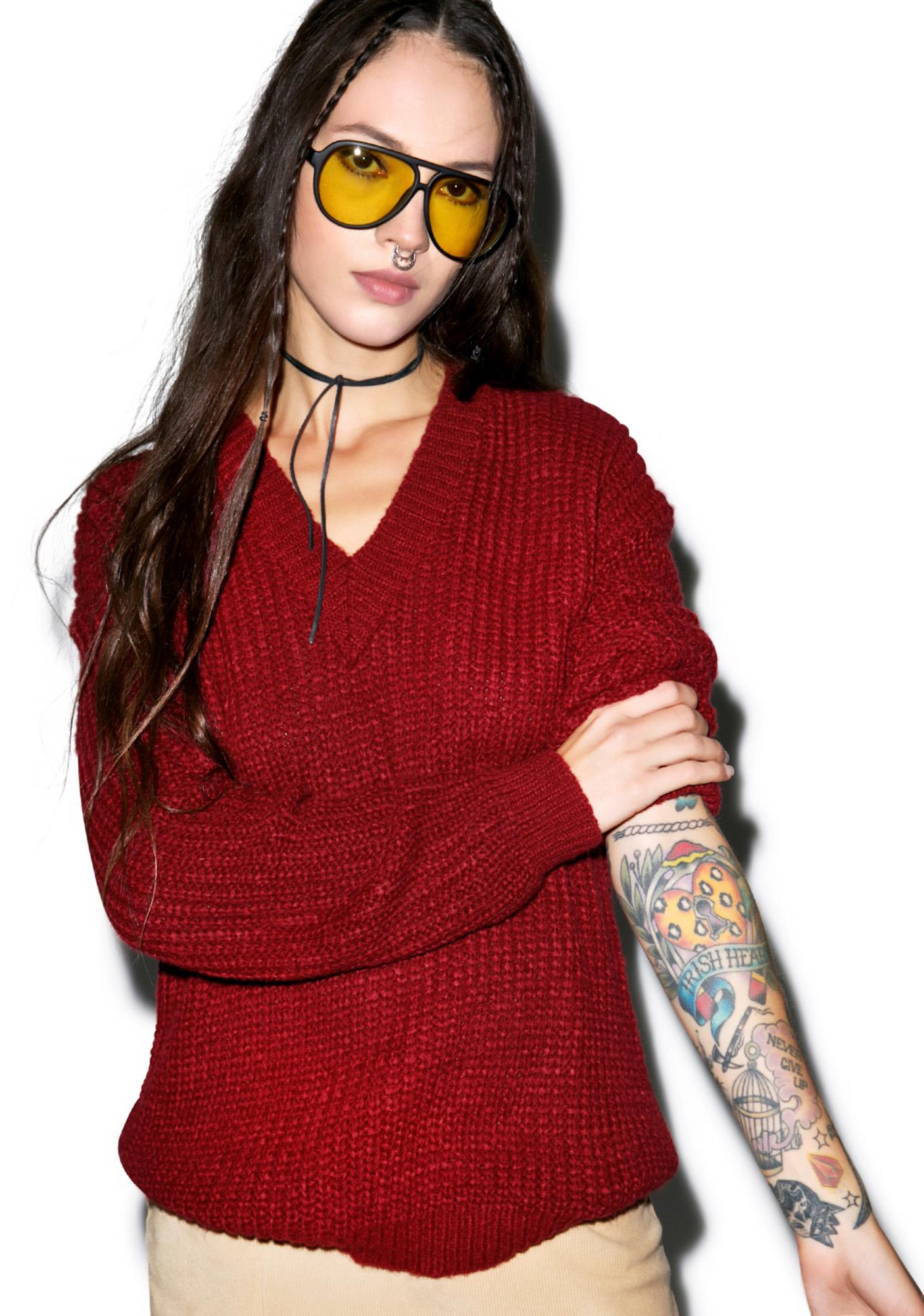 Glamorous Red Handed V-Neck Sweater | Dolls Kill