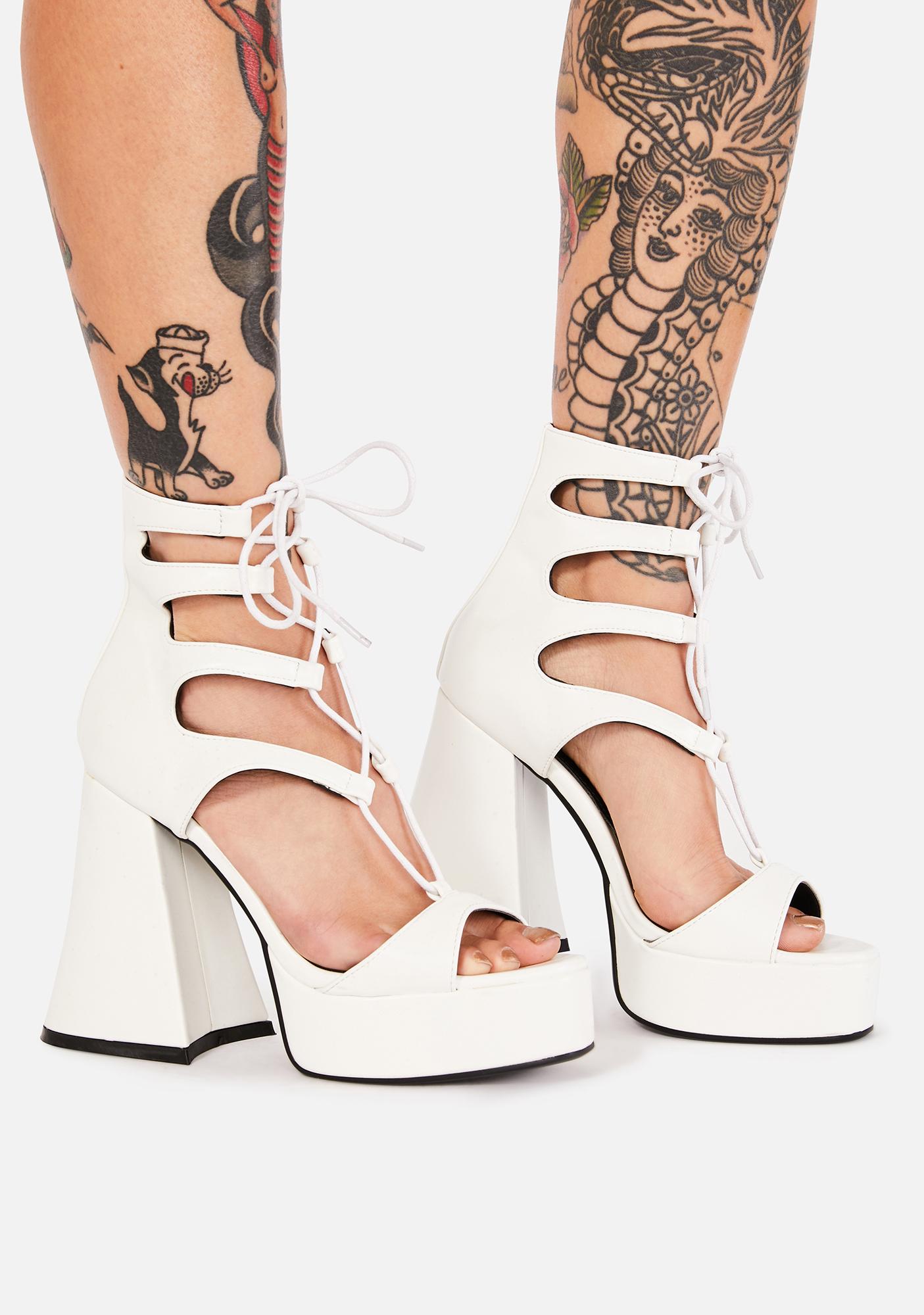 white caged heels