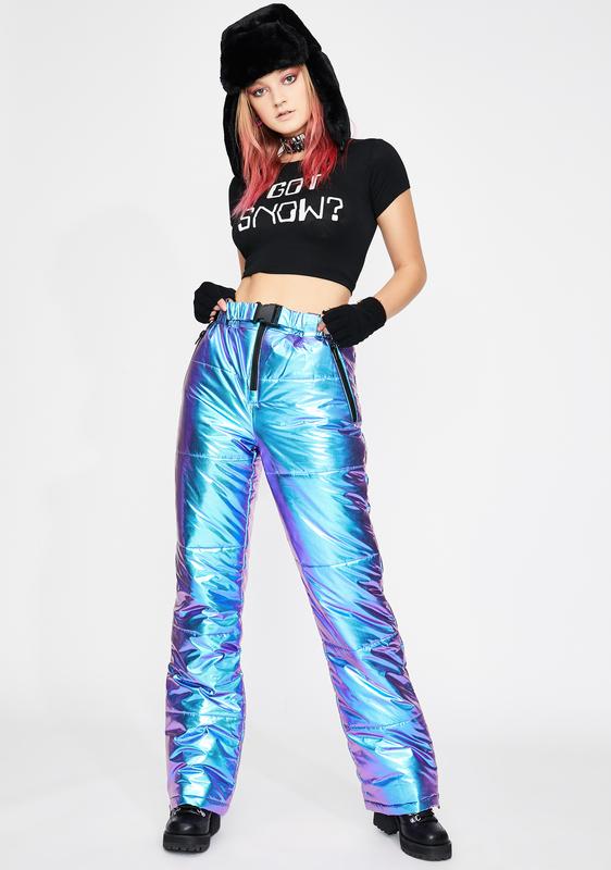 metallic snow pants