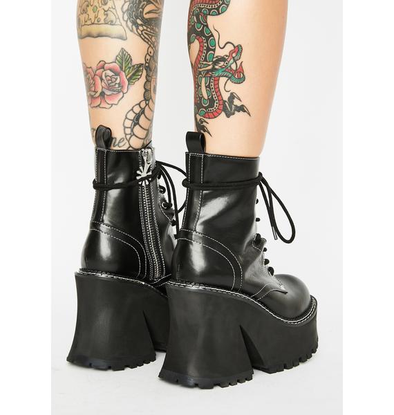 Delia's Vegan Leather Platform Heel Boots Black Dolls Kill