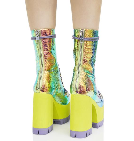 iridescent platform boots