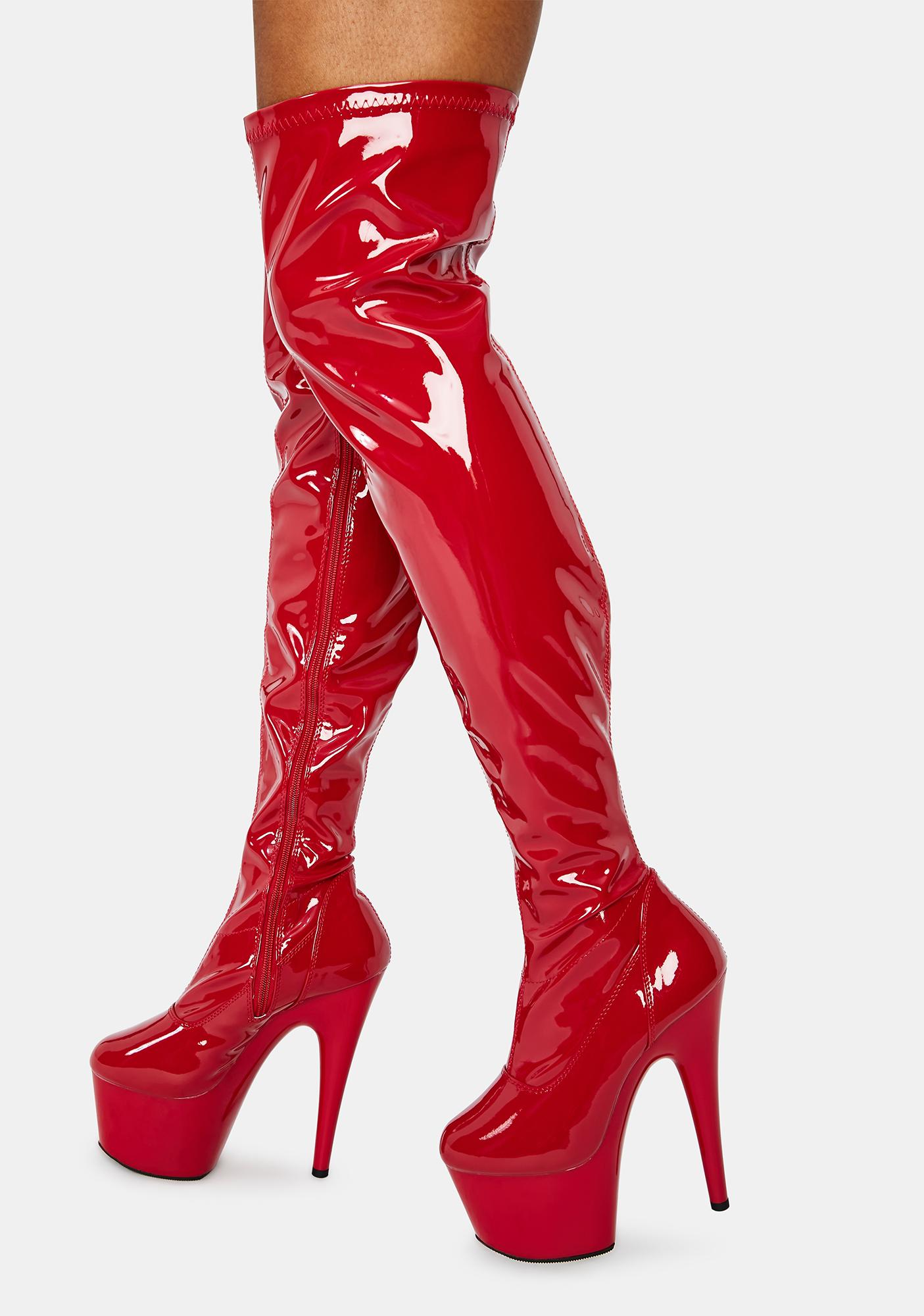 pleaser red thigh high boots