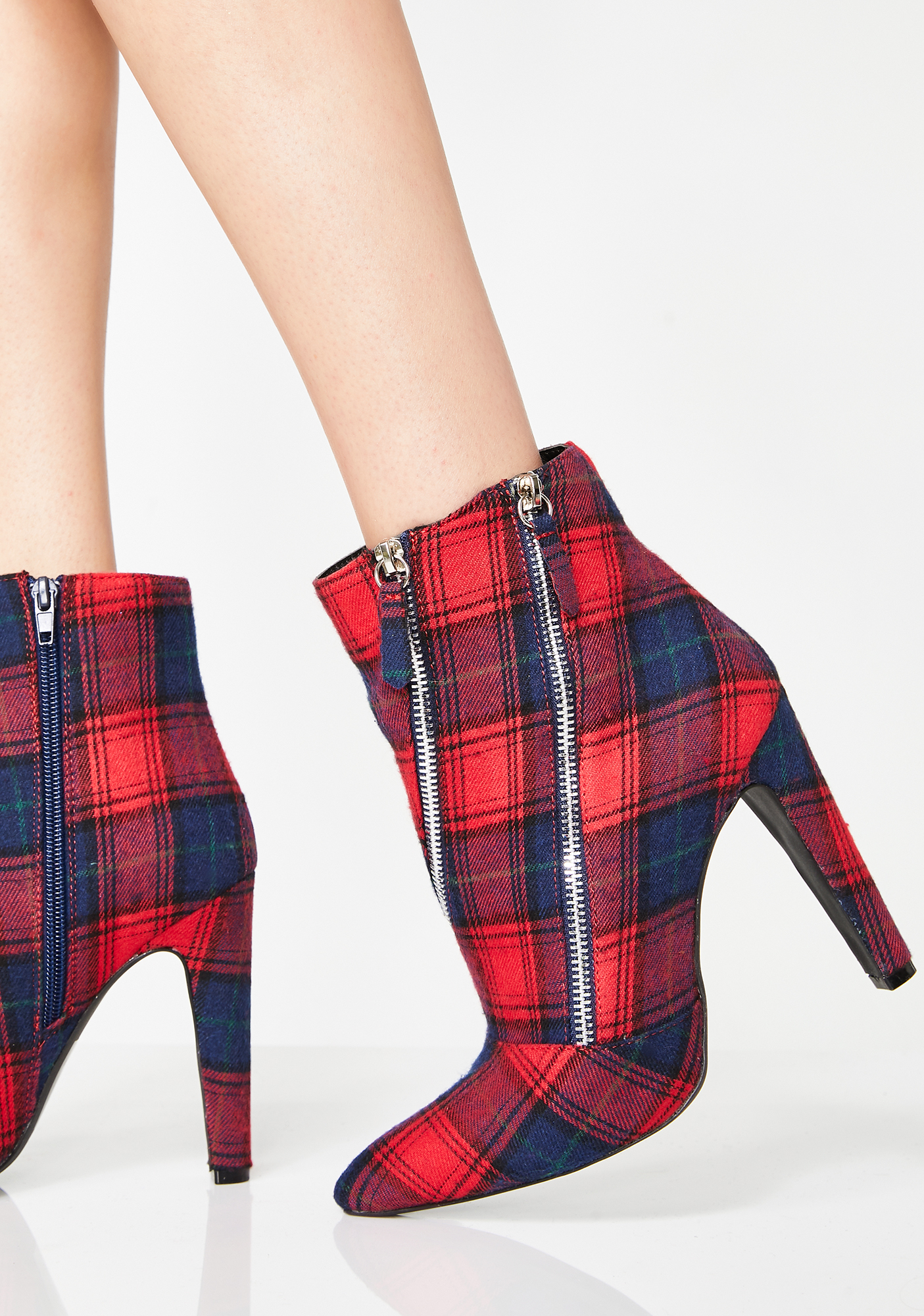 red plaid ankle boots