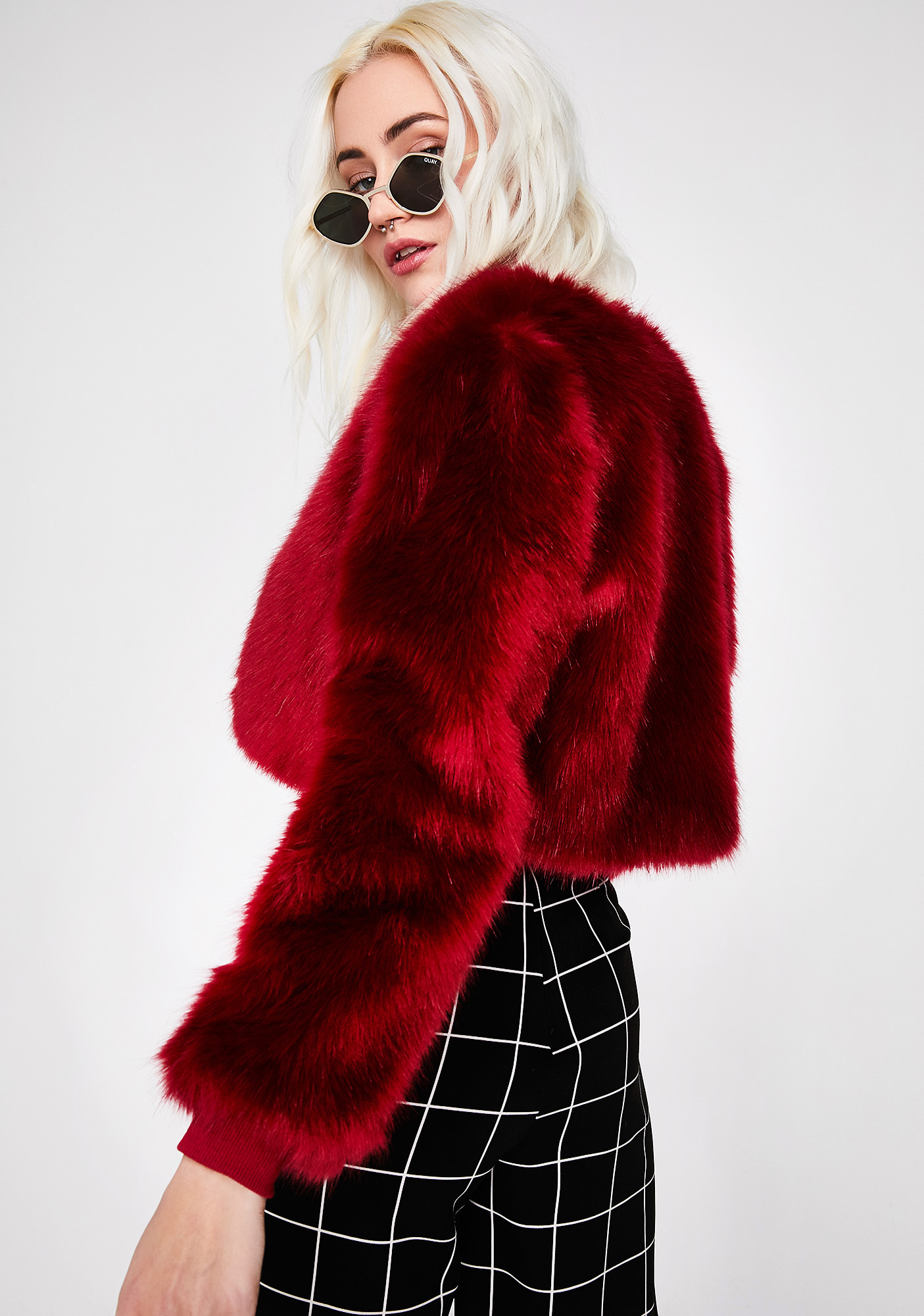 Red fuzzy crop jacket Clearance