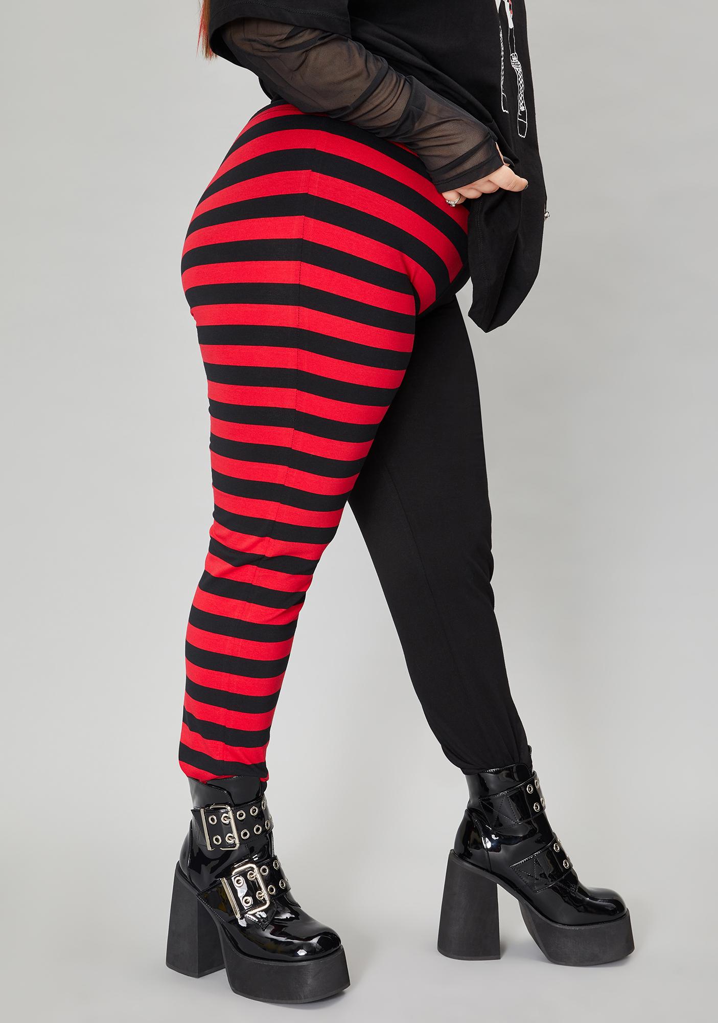 Plus Size Widow Split Striped Leggings - Red Black | Dolls Kill