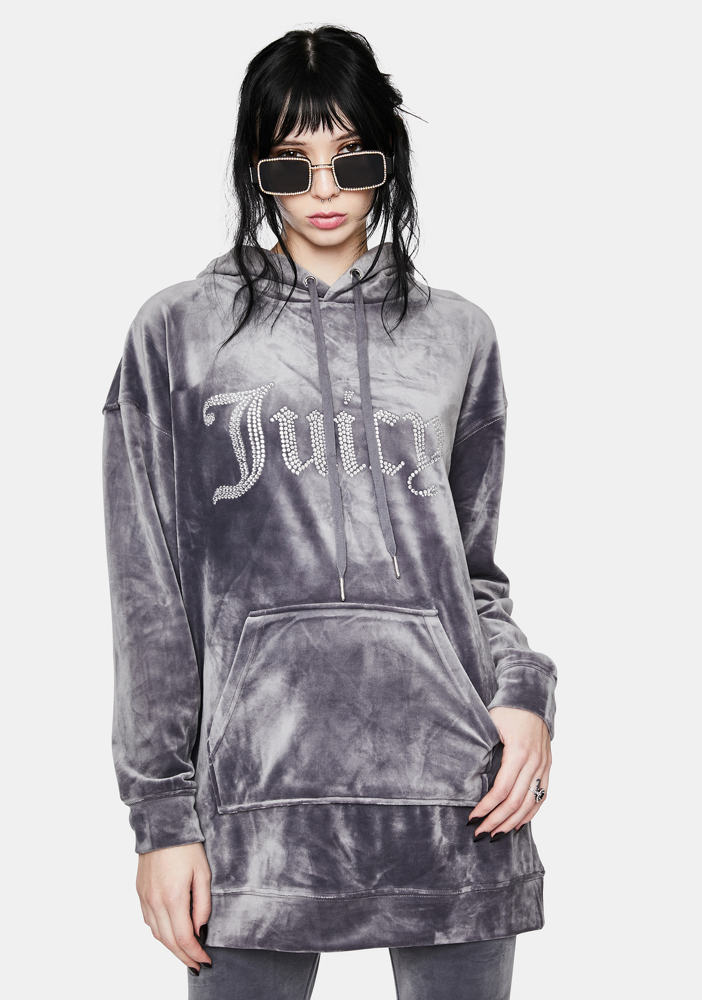 JUICY COUTURE Grey Lounge Luxe Velour Hoodie | Dolls Kill