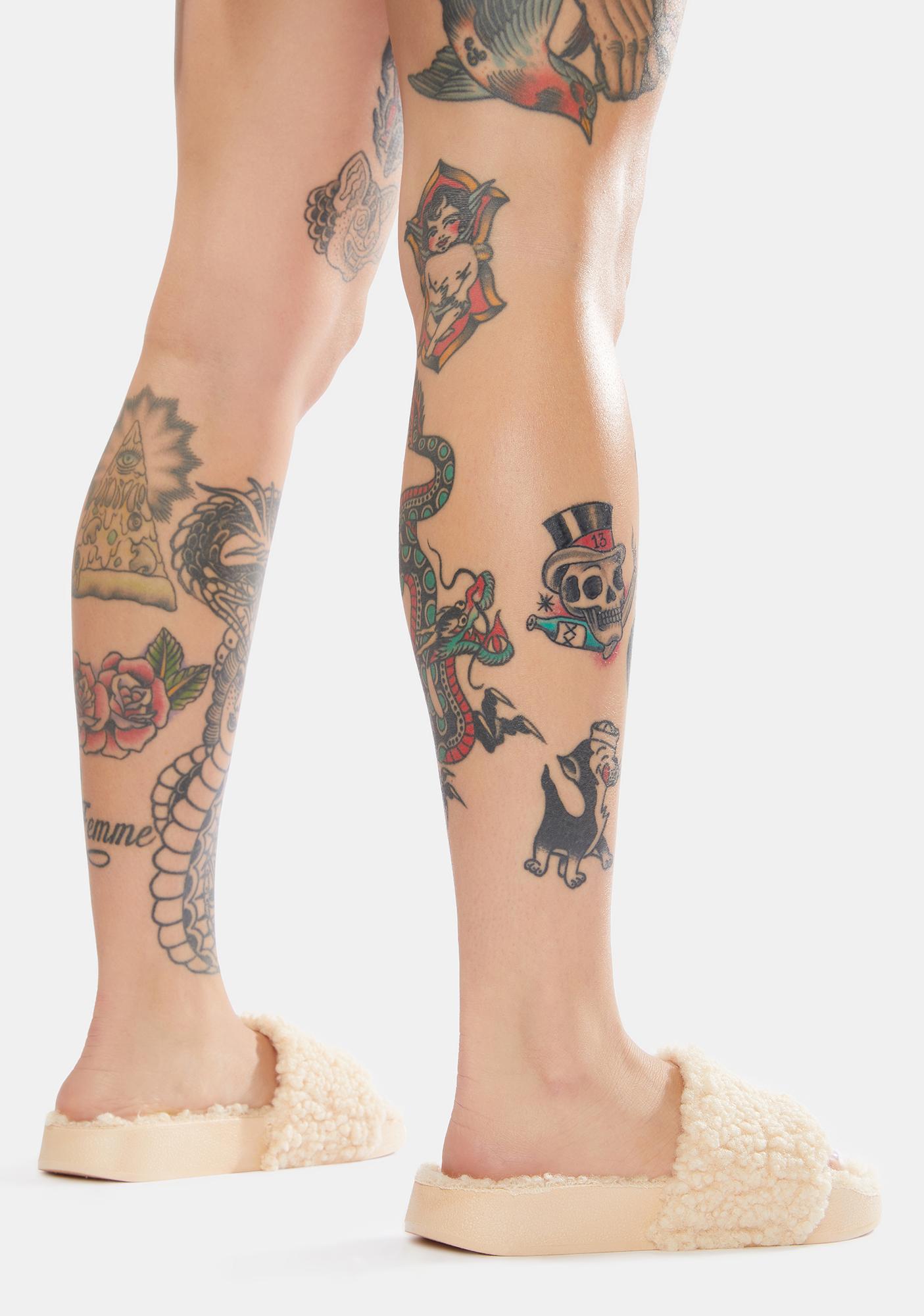 Fur Strap Slide Sandals Beige Dolls Kill