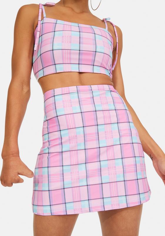 pink plaid bodycon skirt