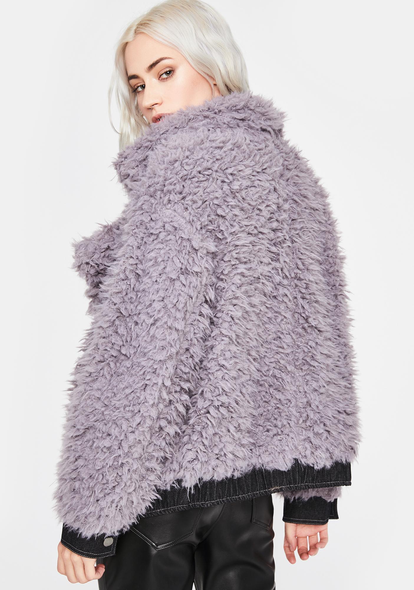 Fuzzy Faux Fur Moto Jacket Dark Purple Grape | Dolls Kill