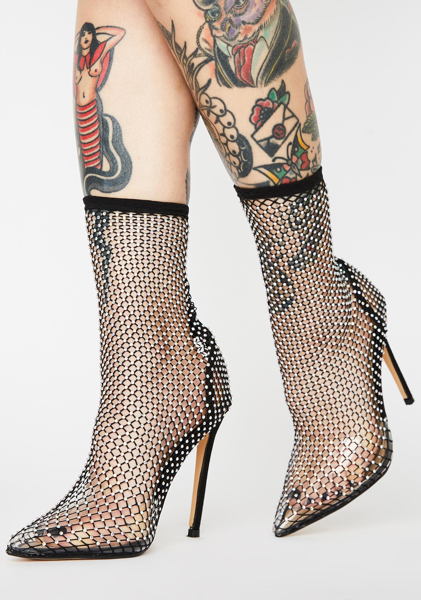 fishnet clear heels