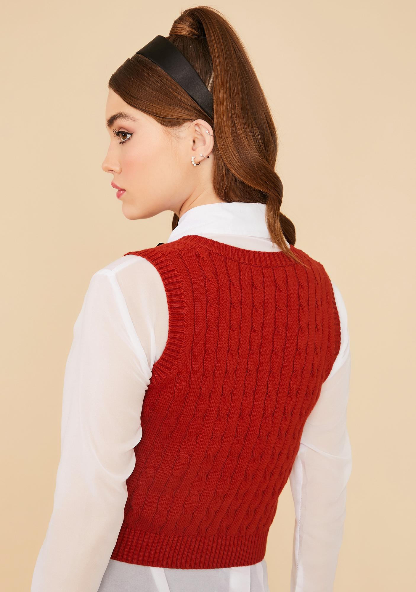 red cropped sweater vest