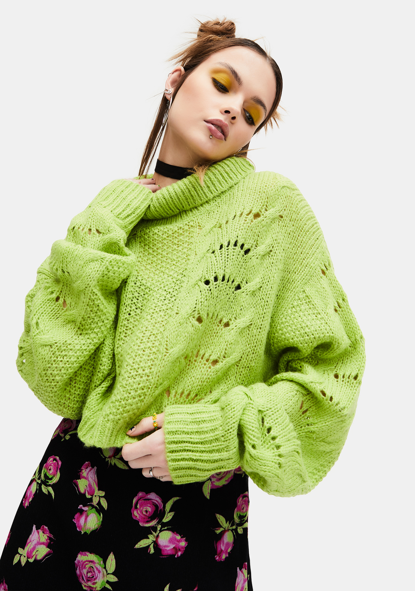 Delia's Open Weave Cropped Knit Sweater - Green | Dolls Kill