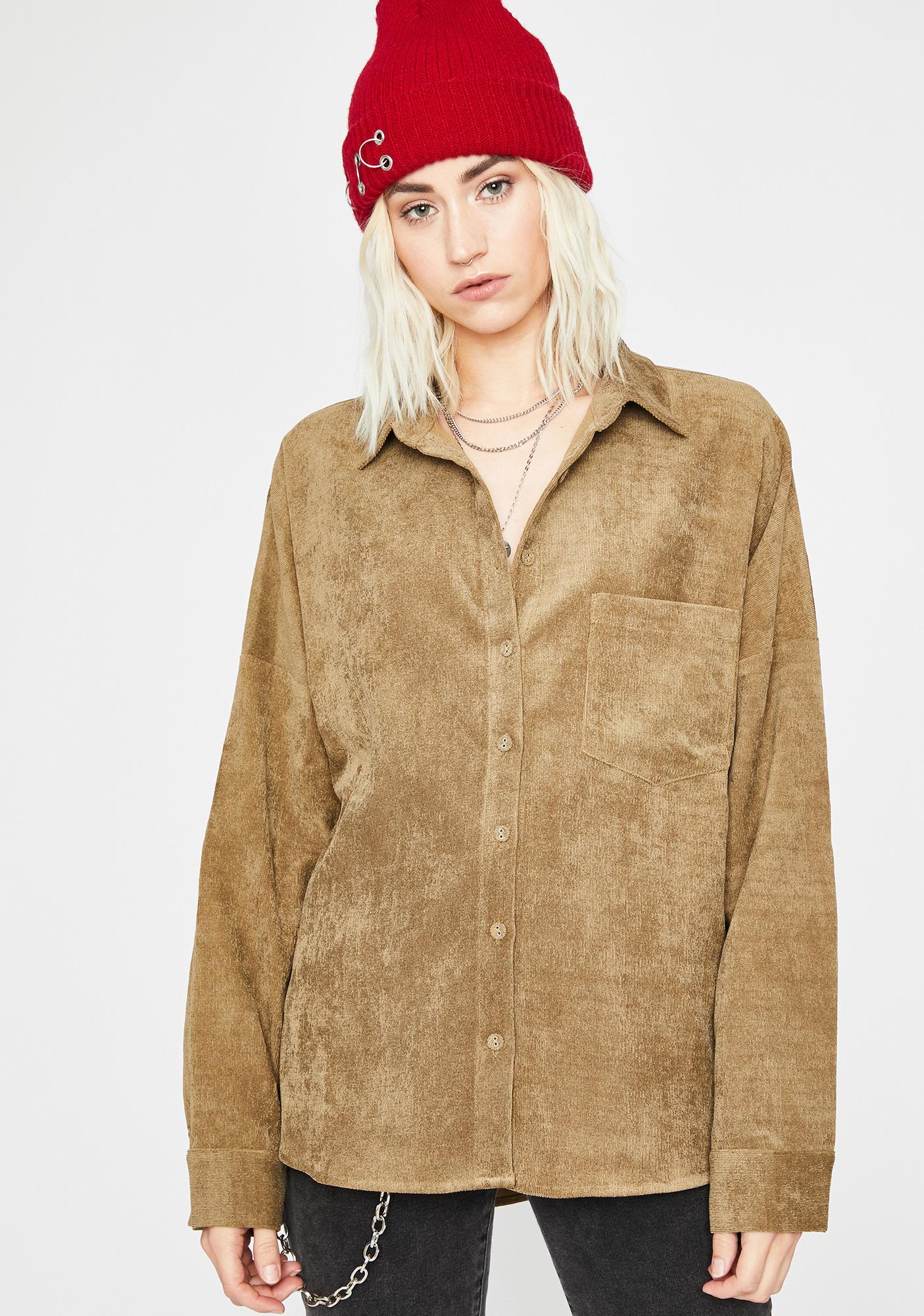 Corduroy Button Up Shirt Top Green | Dolls Kill