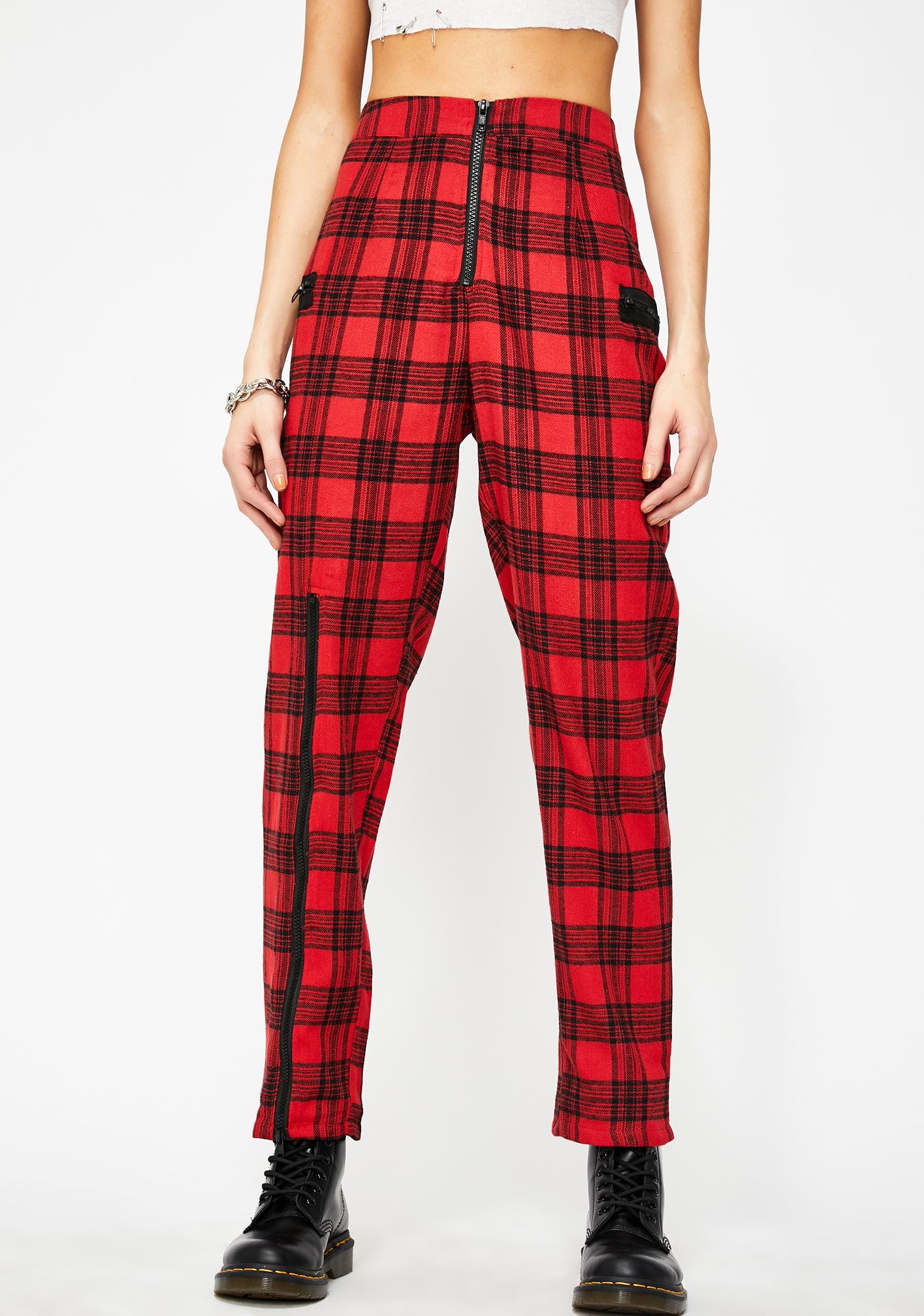 high waisted red plaid pants
