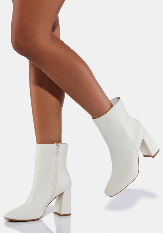 white ankle booties block heel