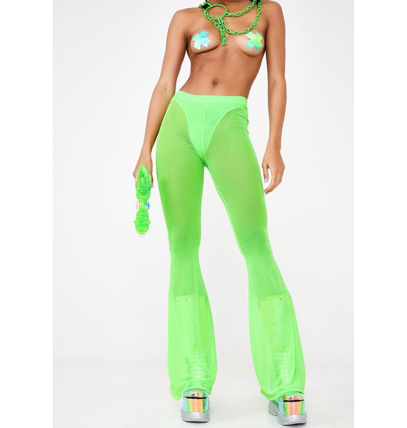 neon green flare pants