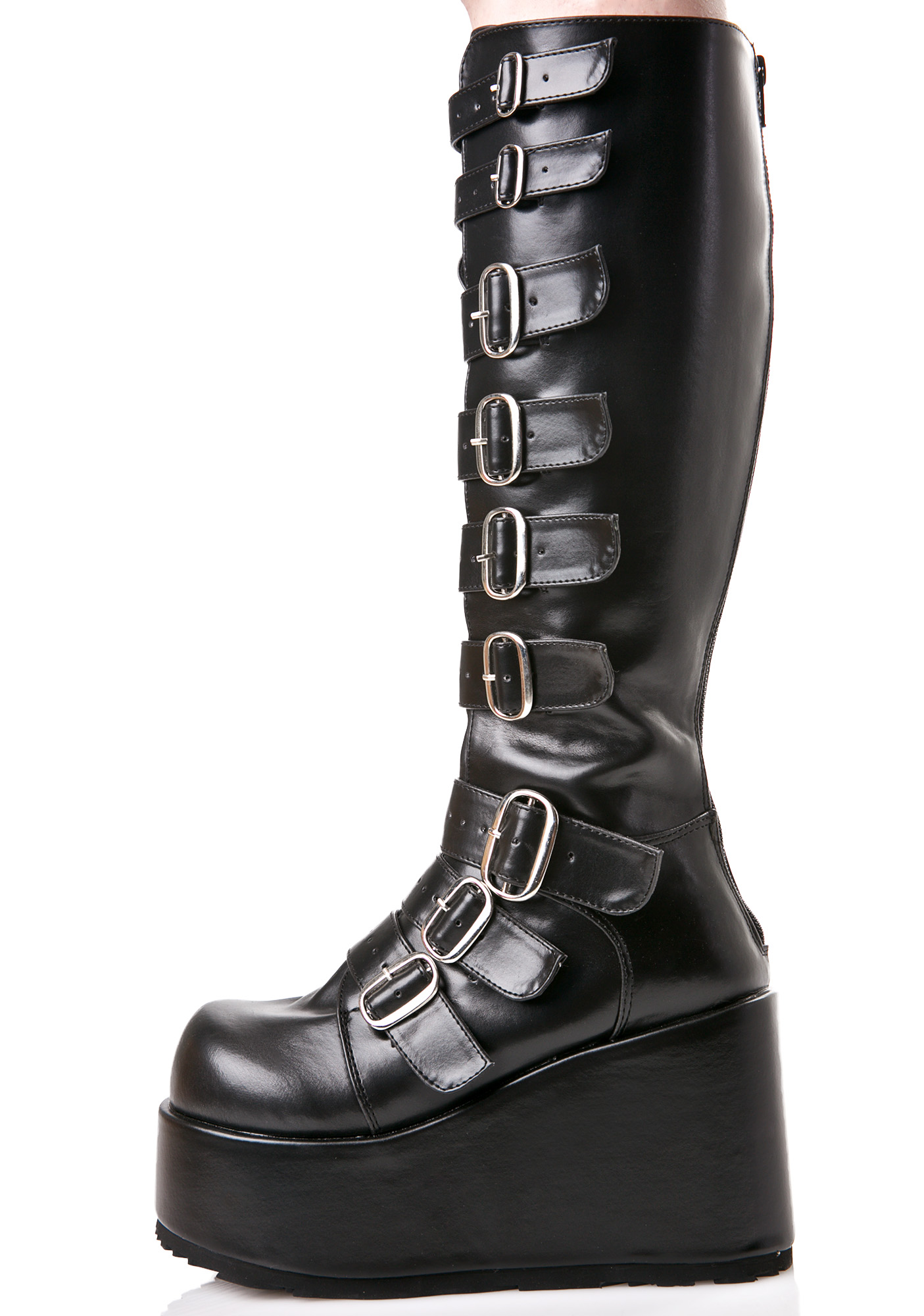 black platform buckle boots