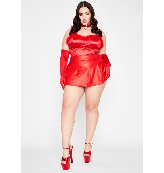 Plus Size Strapless Marabou Bustier Bodysuit - Red | Dolls Kill