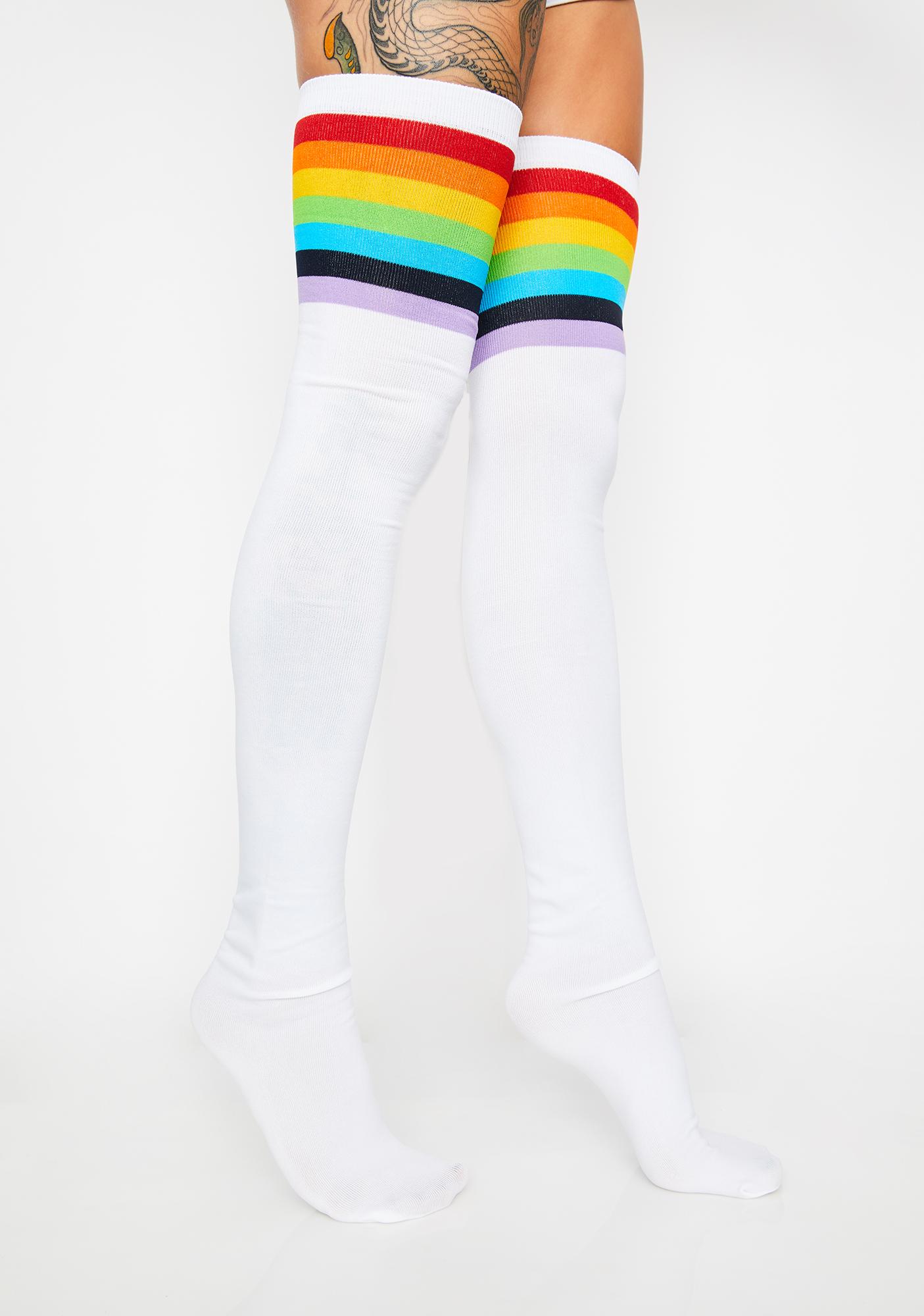 Rainbow Thigh High Socks Stripes White Dolls Kill 6546