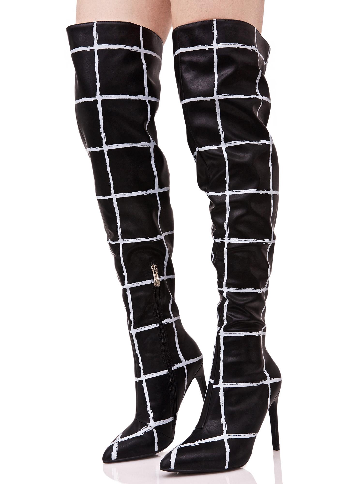Grid Print Thigh High Boots | Dolls Kill