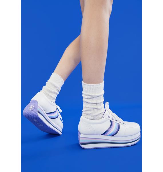 Delia's White Pastel Striped Chunky Platform Sneakers | Dolls Kill