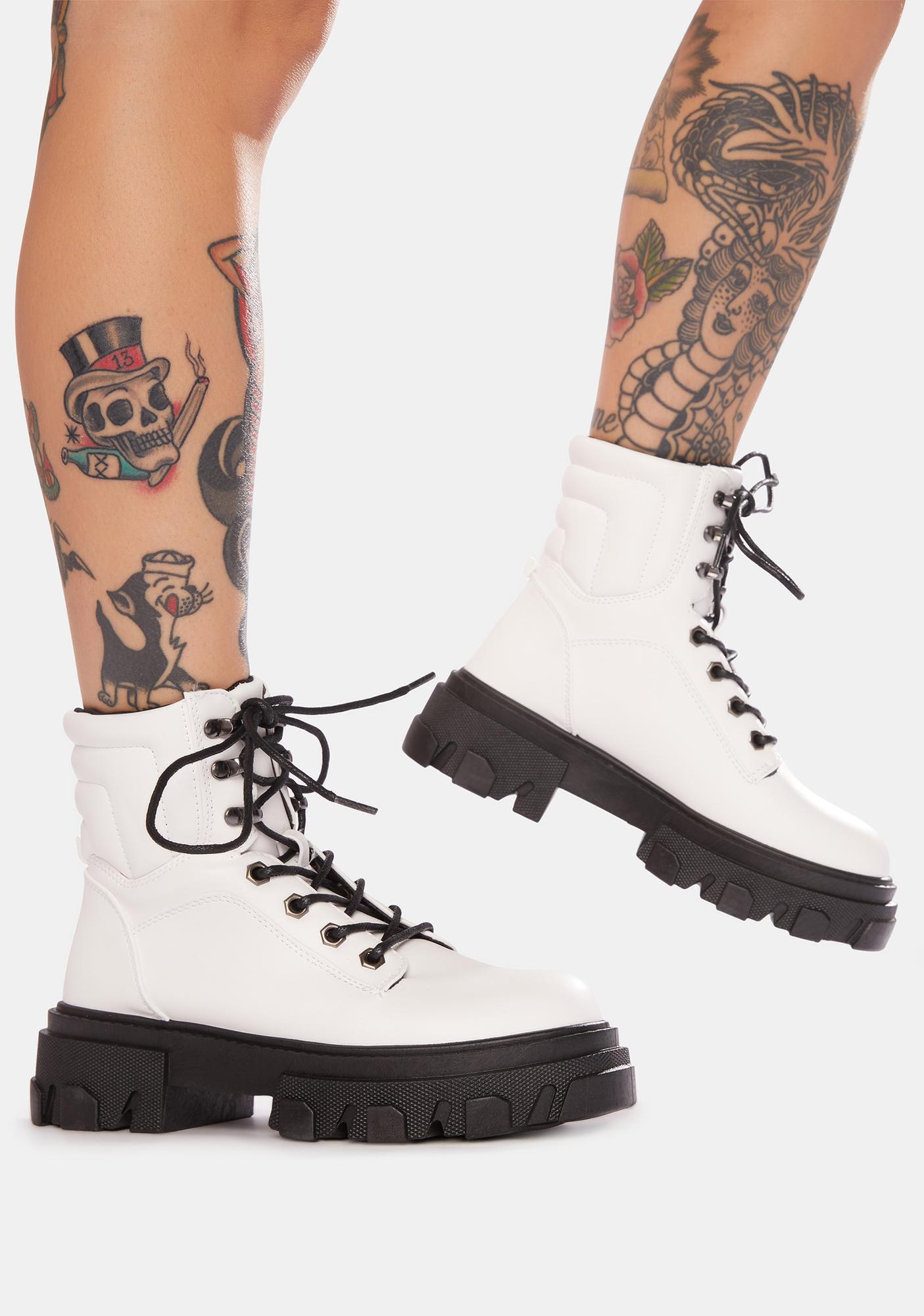 Chunky Combat Boots With Padded Shafts - White | Dolls Kill