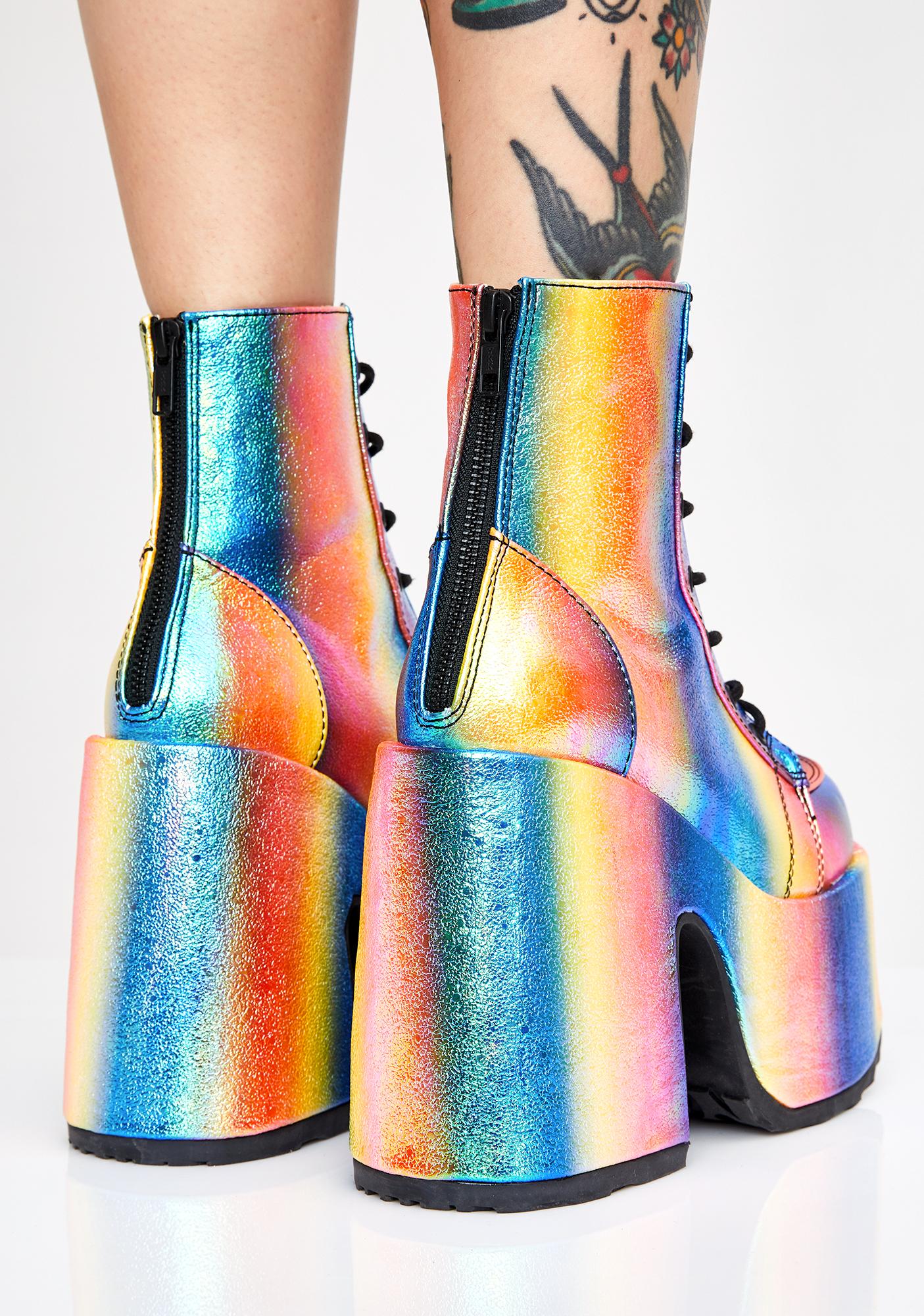 Demonia Rainbow Rave Royalty Platform Boots Dolls Kill 