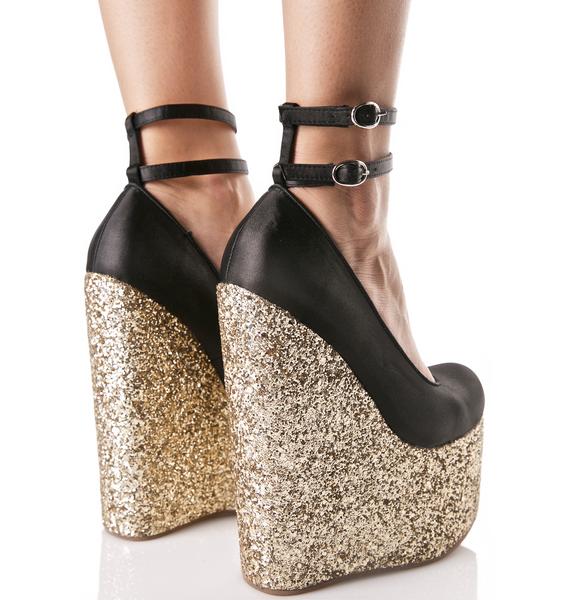 Gold Glitter Wedge Heels Dolls Kill
