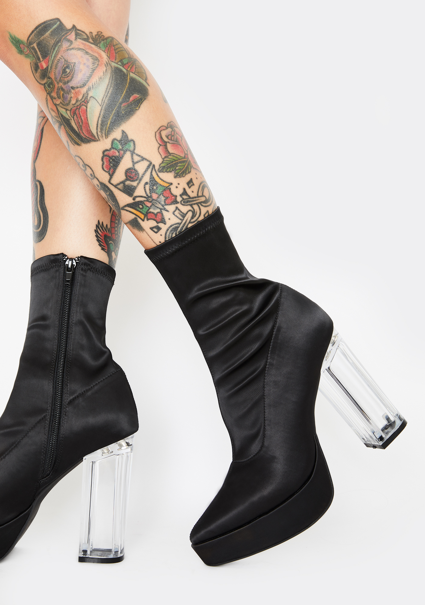 Horoscopez Clear Block Heel Sock Booties Black | Dolls Kill