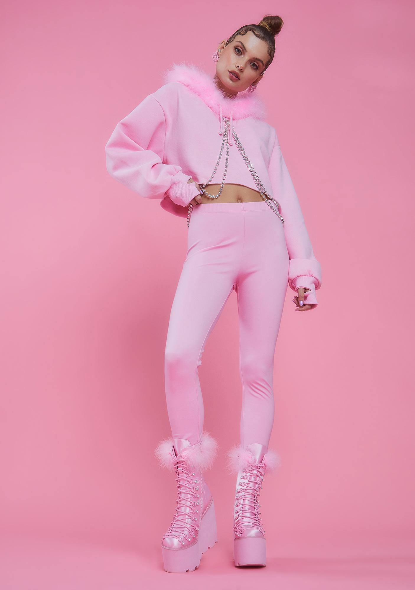 Sugar Thrillz Marabou Traitor Platform Boots - Pink Satin | Dolls Kill