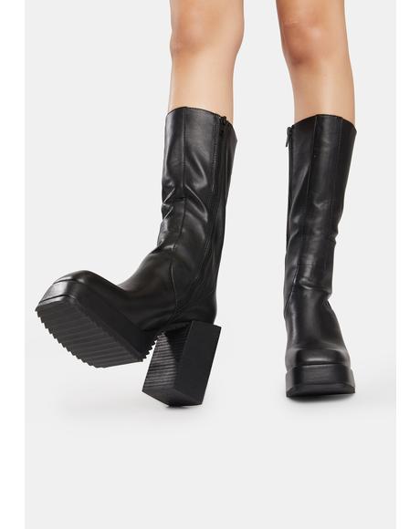 snare leather square toe platform boots