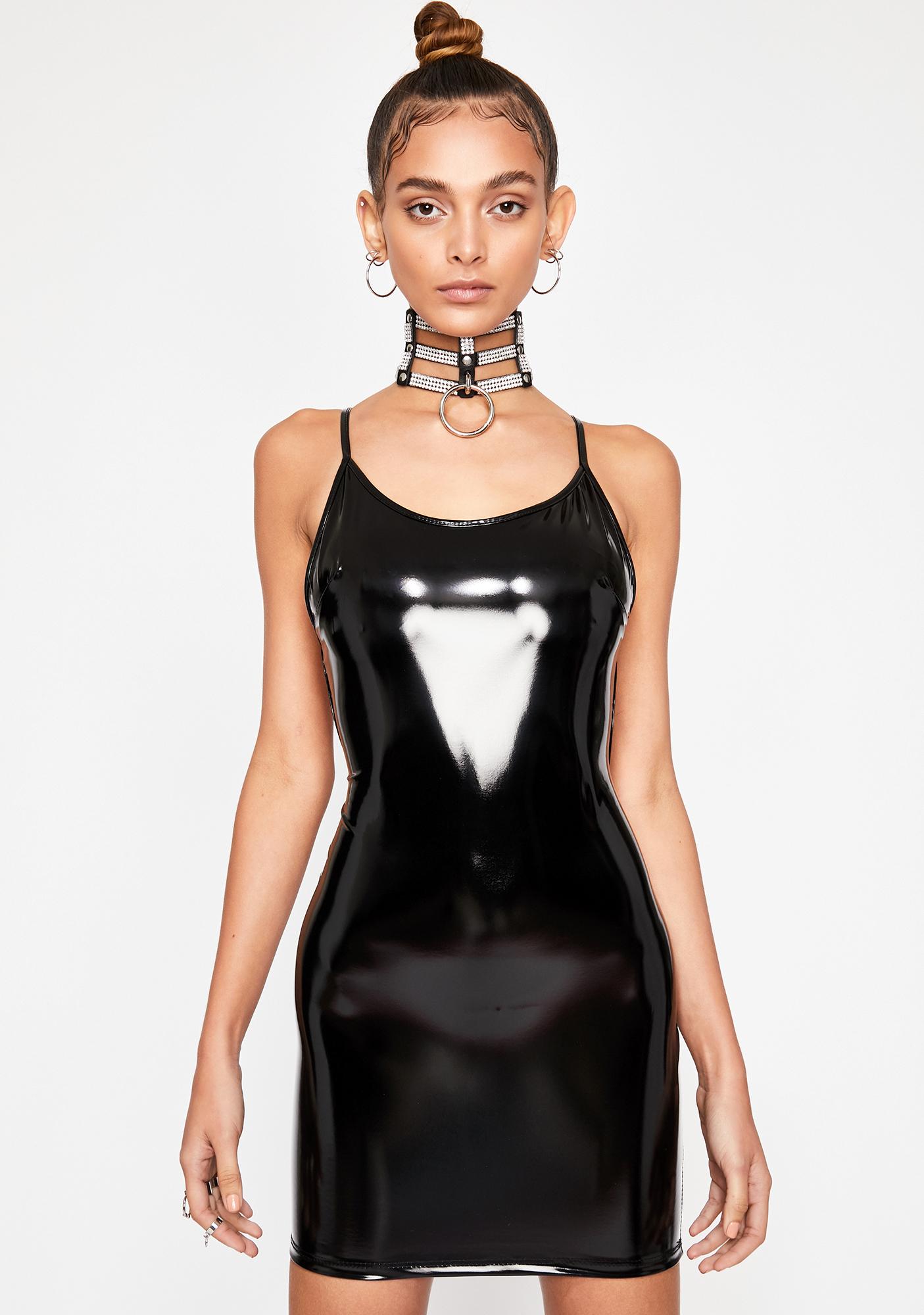 vinyl mini bodycon dress