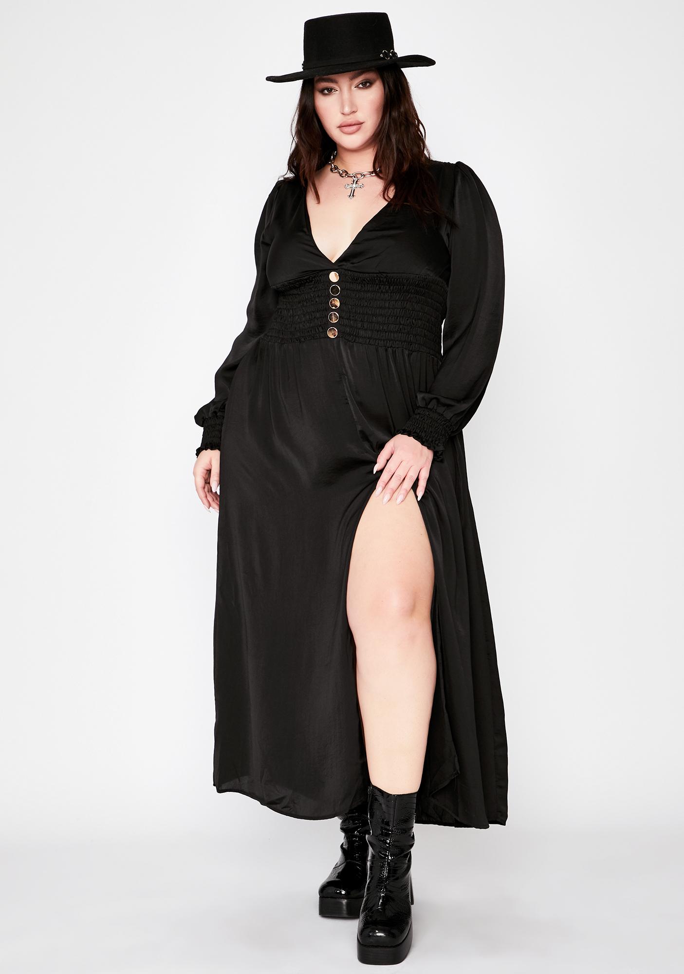 Plus Size Maxi Dress Leg Slit - Black | Dolls Kill