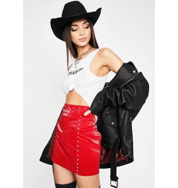 Vegan Leather Studded High Waist Mini Skirt Moto Textured Red | Dolls Kill