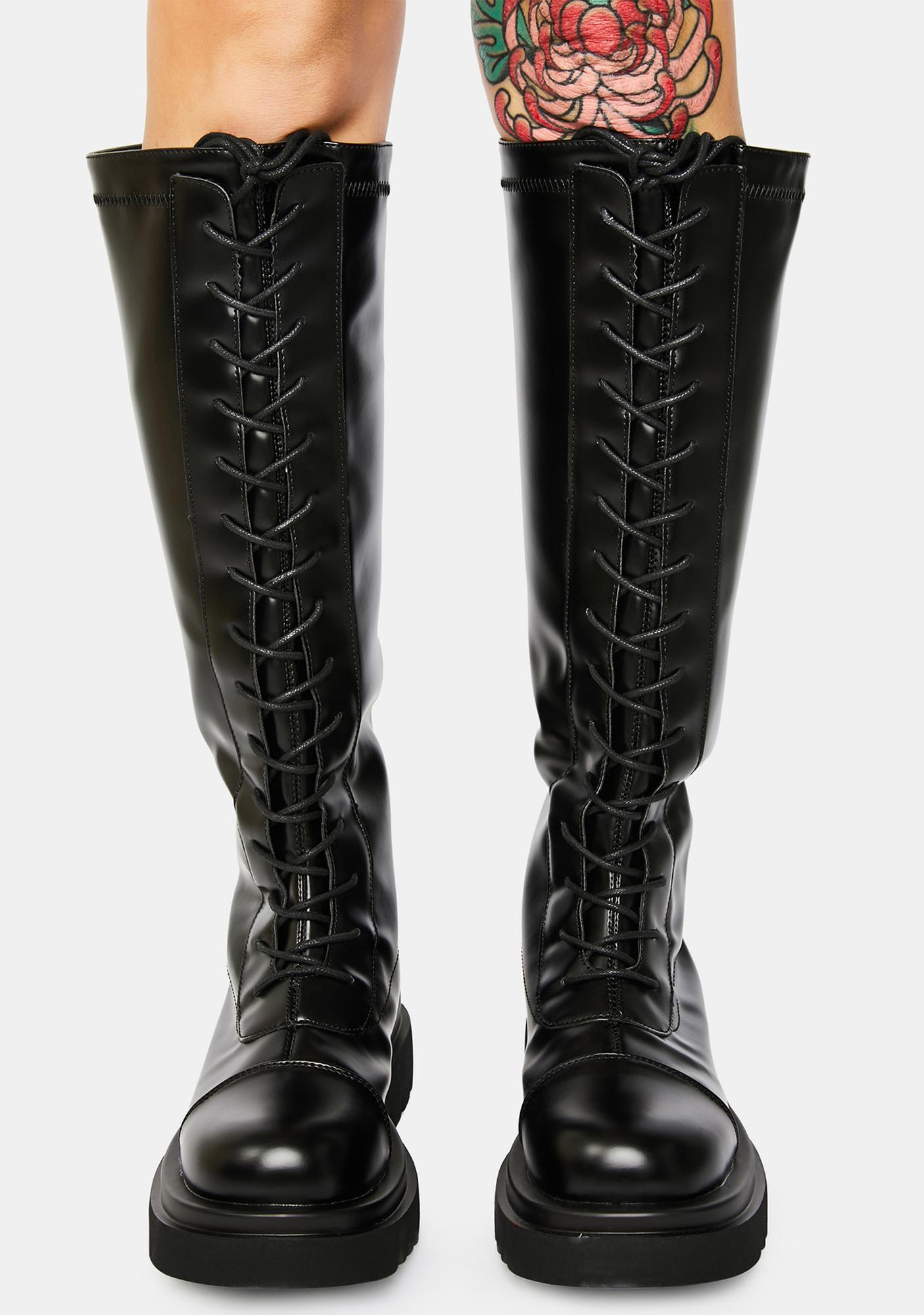 platform knee high combat boots