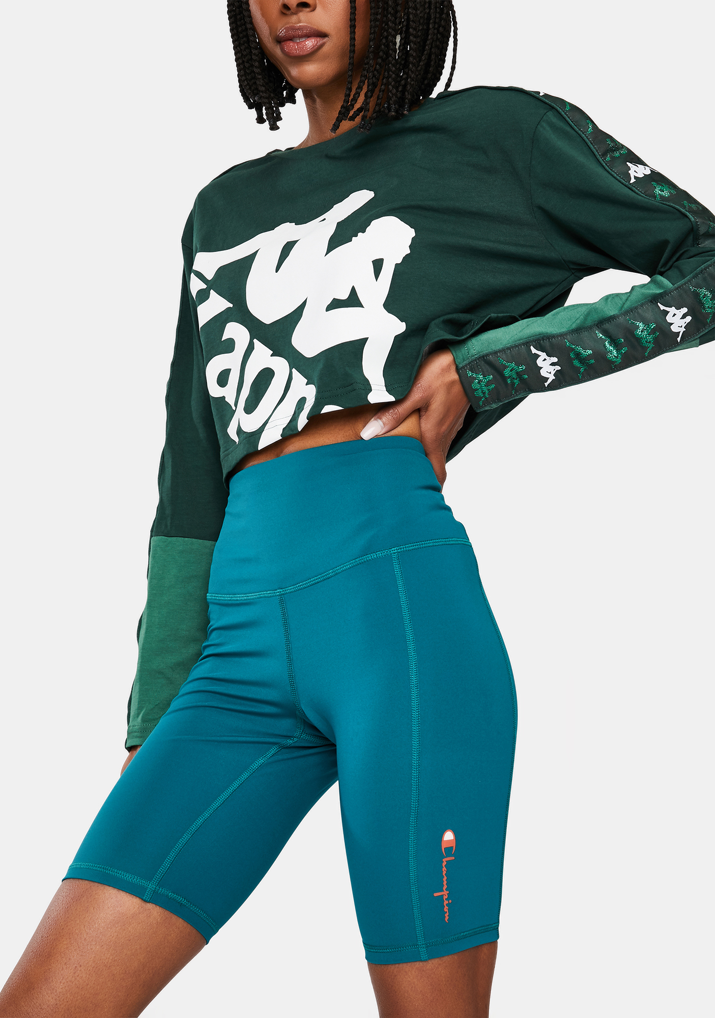 Champion Teal High Rise Biker Shorts | Dolls Kill