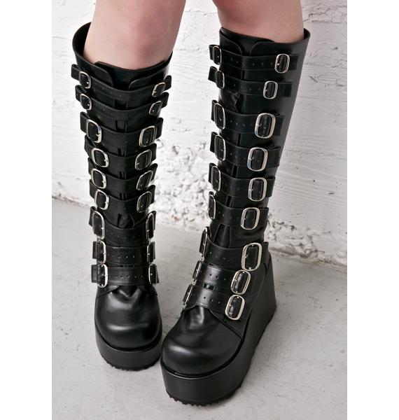 platform black buckle boots