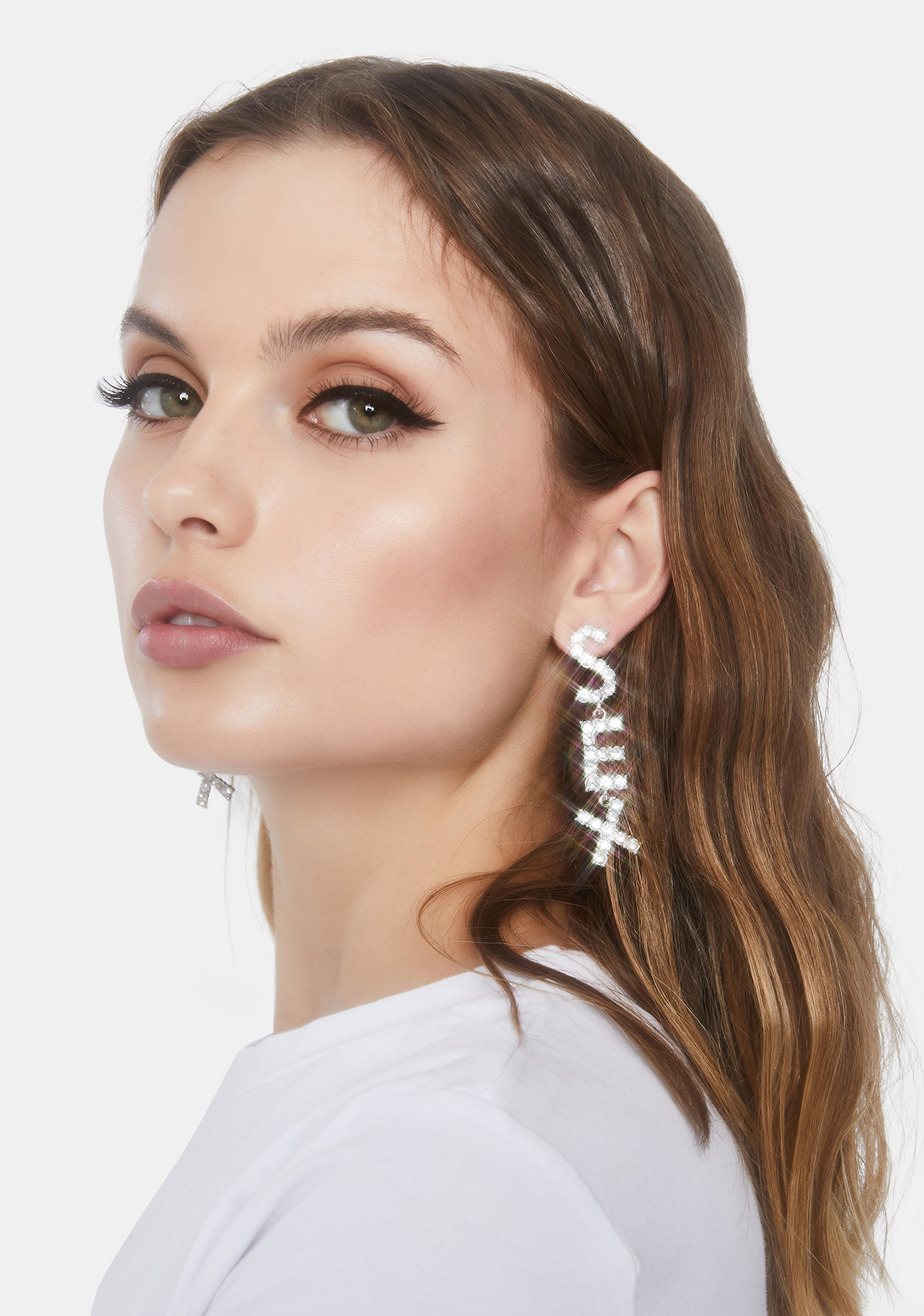 Rhinestone Sex Drop Earrings Silver Dolls Kill 8992