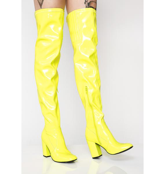 yellow thigh high boots