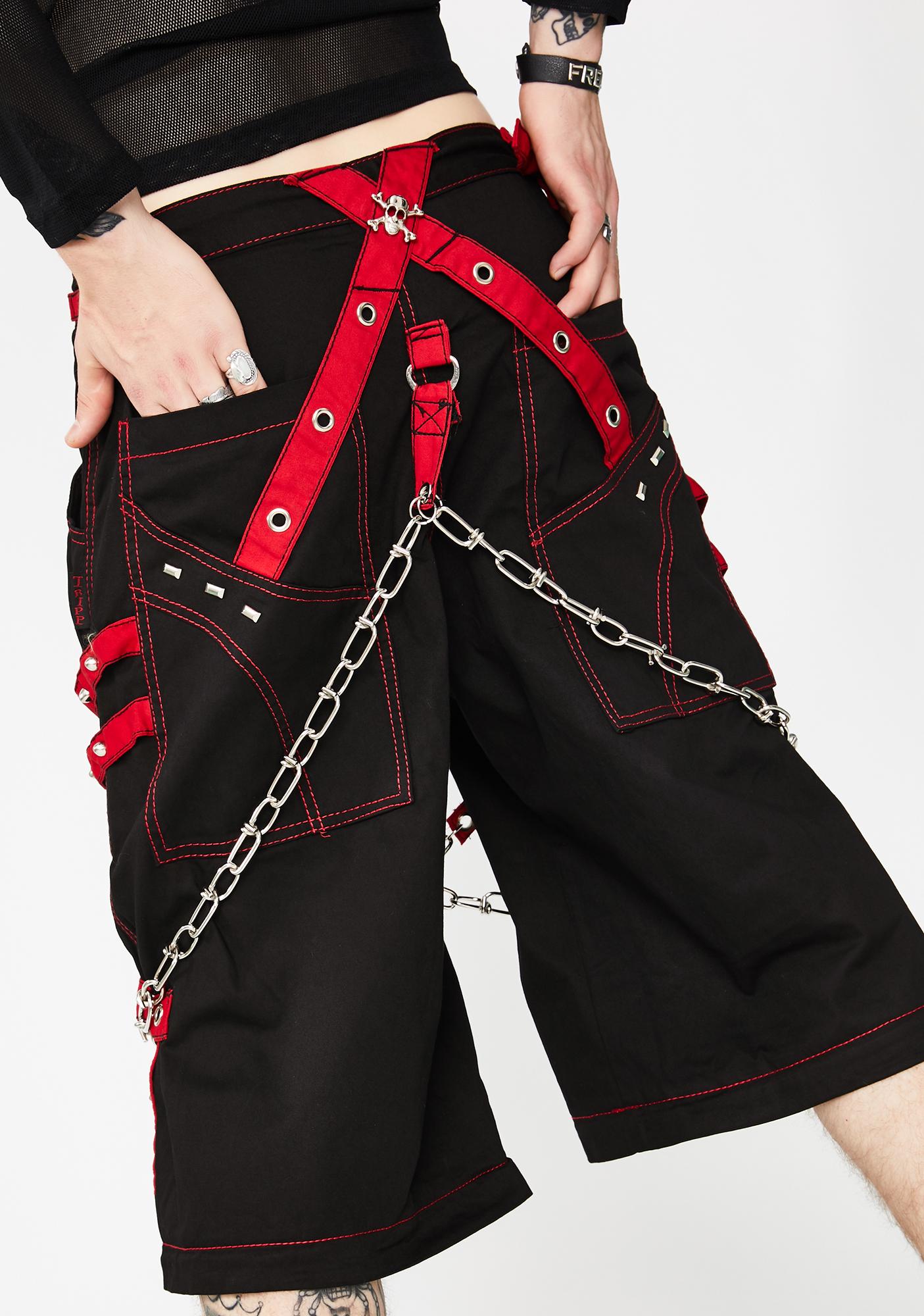 Unisex Tripp NYC Black Red Chain And Zipper Pants | Dolls Kill
