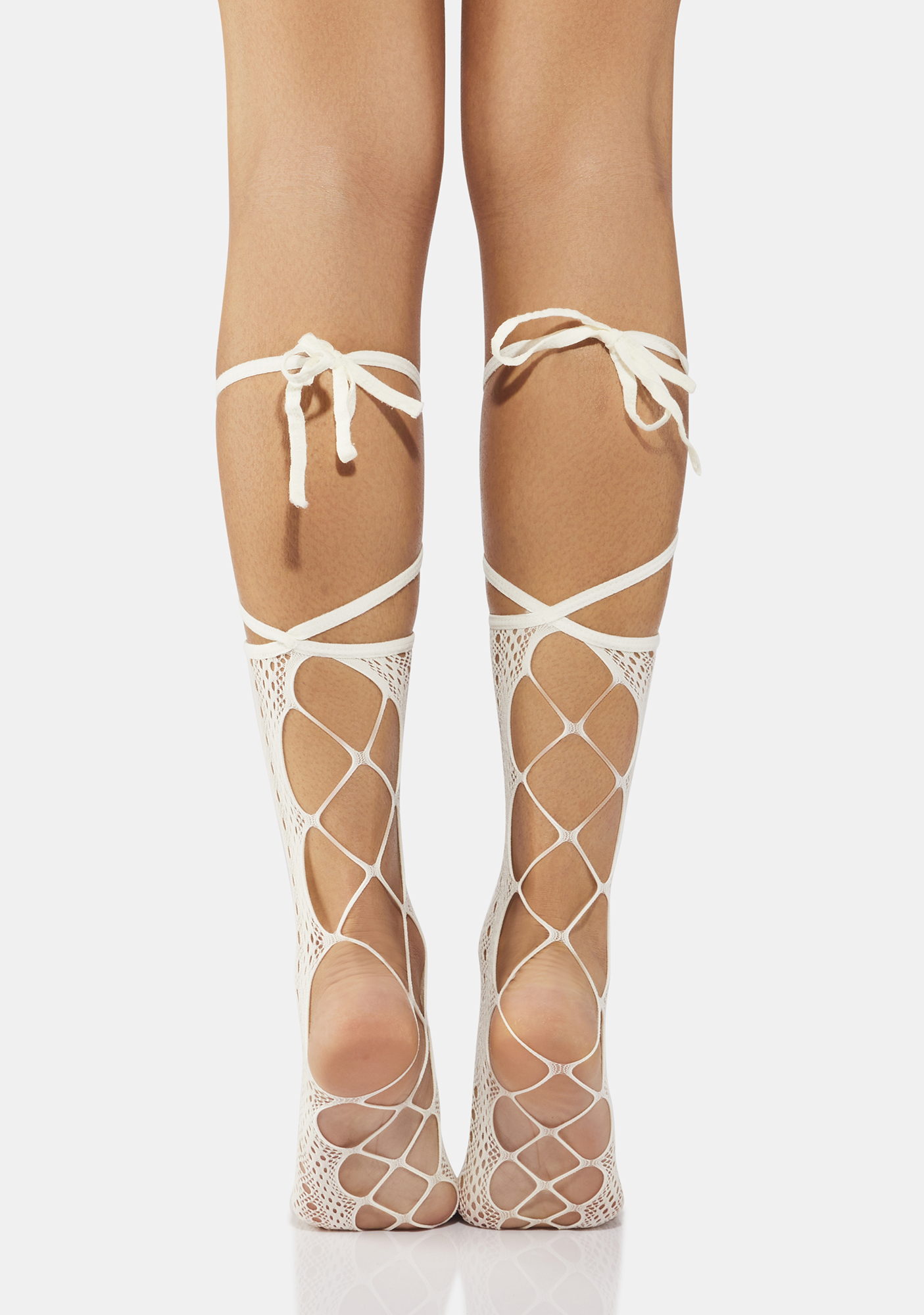 white fishnet socks with bow