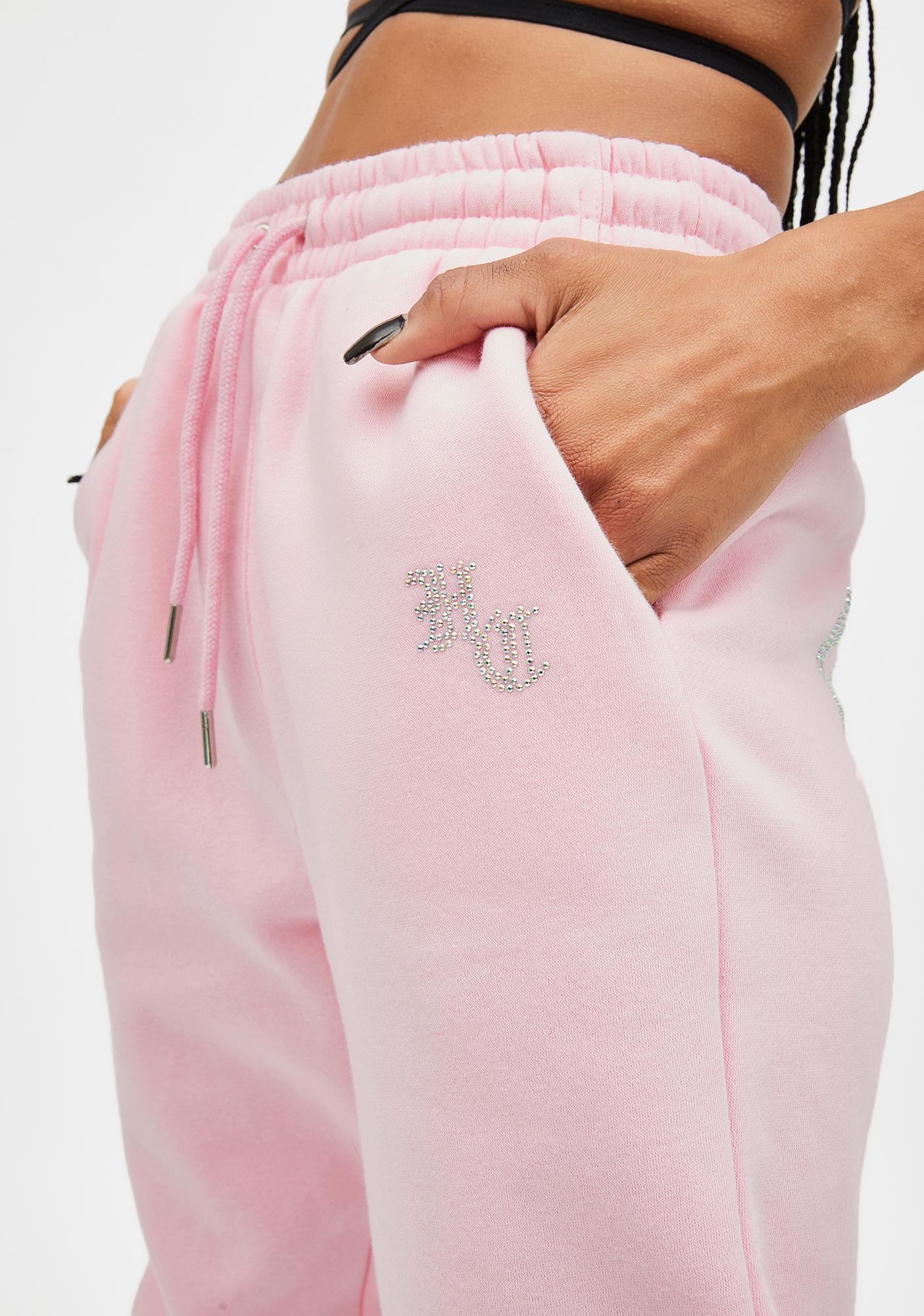 Hidden Cult Pink Explicit Rhinestone Sweatpants | Dolls Kill